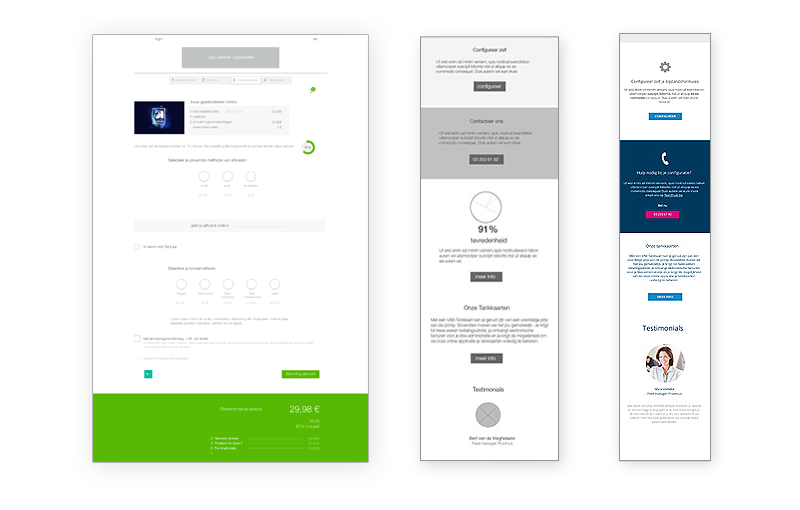 VAB wireframes and mobile screen